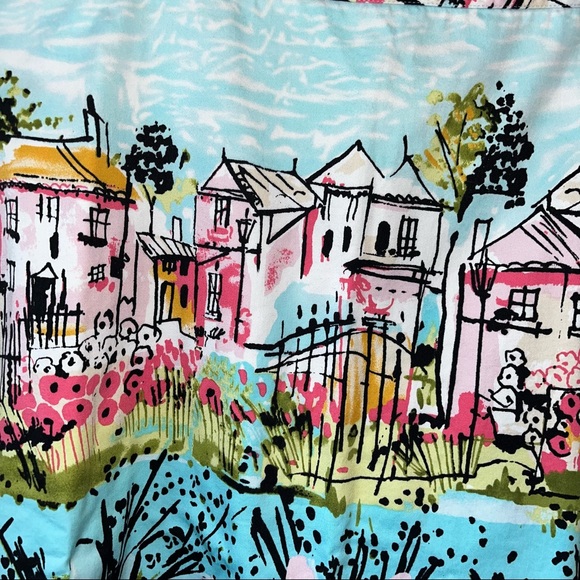 i.e. Woman, Colorful City printed Dress with Gerber Daisy Boarder, Size 22W - Picture 6 of 10